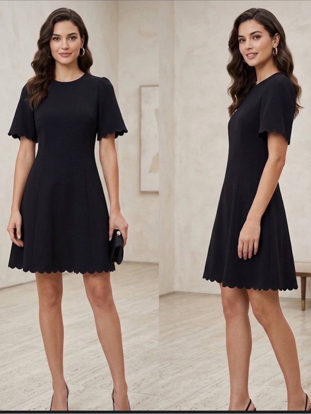 NEVERWORN without tags Vintage Kate Spade Black Crepe Scalloped Edge Dress Sz 6